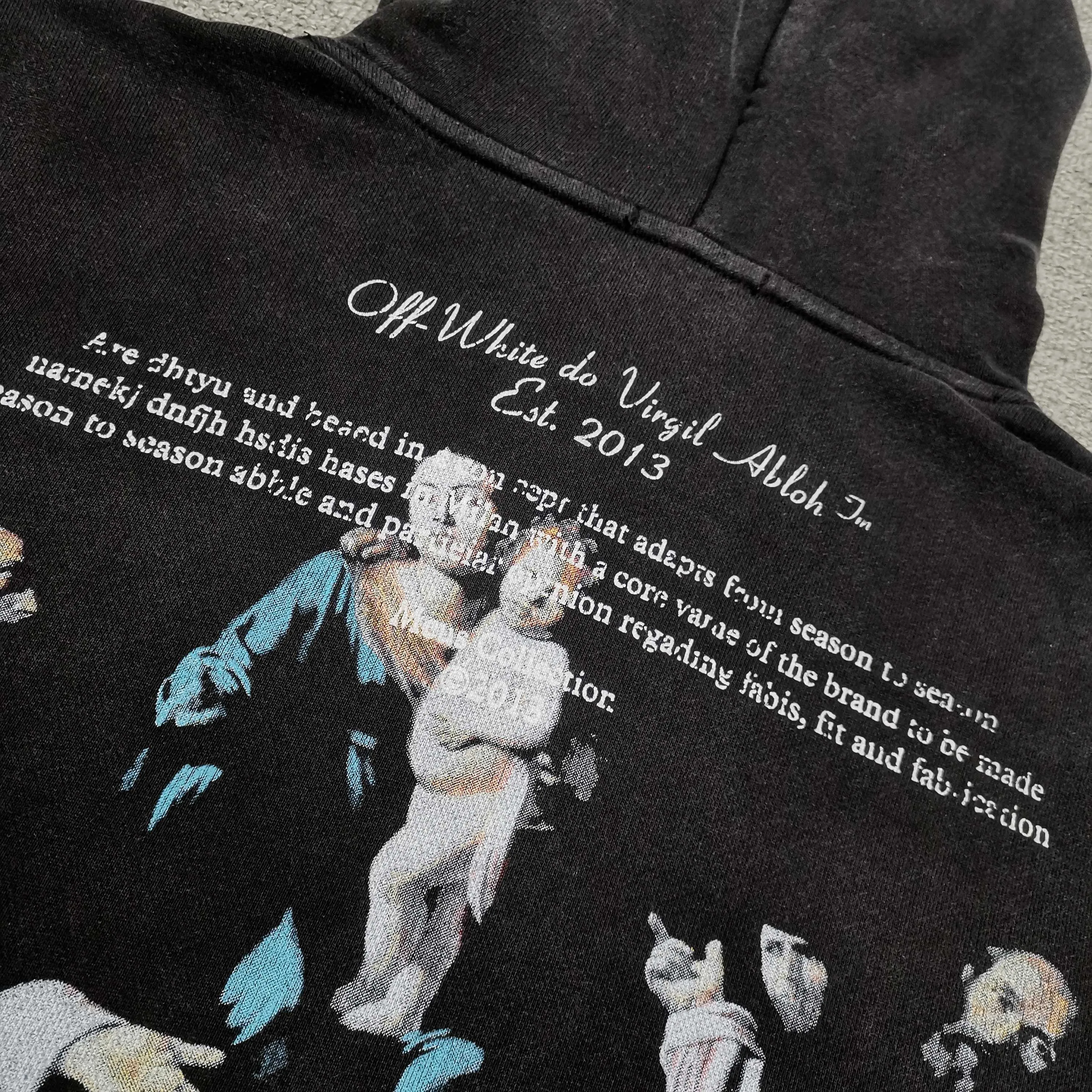 off white 25ss religious portrait oil painting 460g washed hooded sweatshirt Color: washed black Size: S M L XL P240